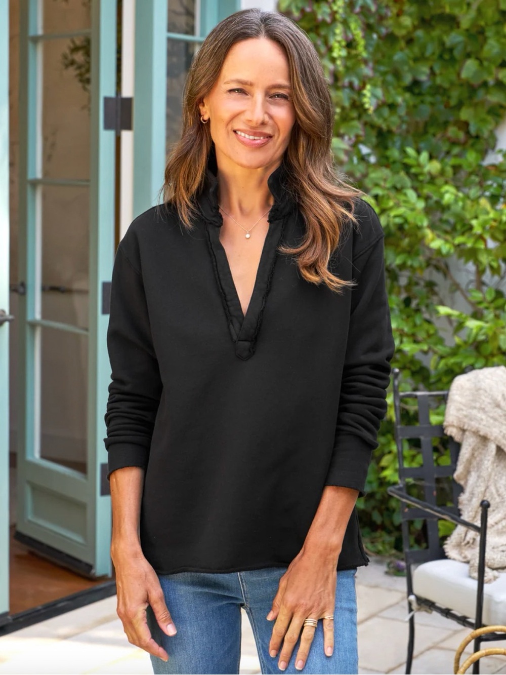 Frank & Eileen Patrick Popover Henley Triple Terry Black